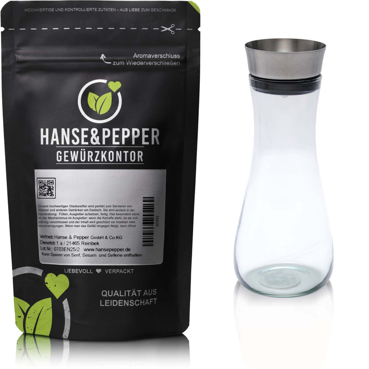 Glaskaraffe mit Edelstahlausgießer in 1000ml