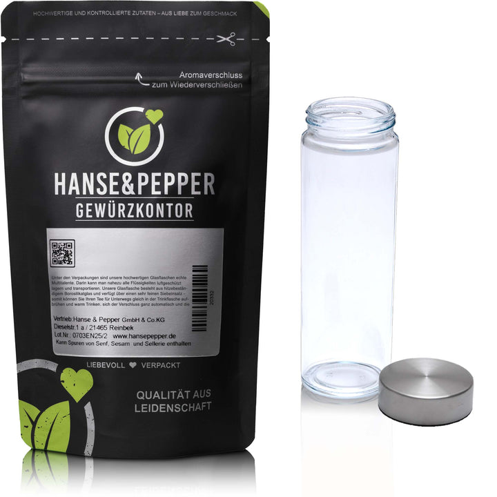 Glasflasche Trinkflasche mit mit Edelstahl Schraubverschluss in 500ml