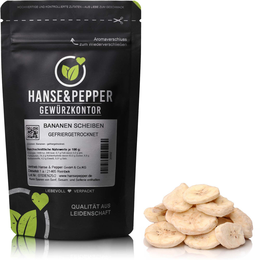 Produkttüte mit Bananen Scheiben  gefriergetrocknet