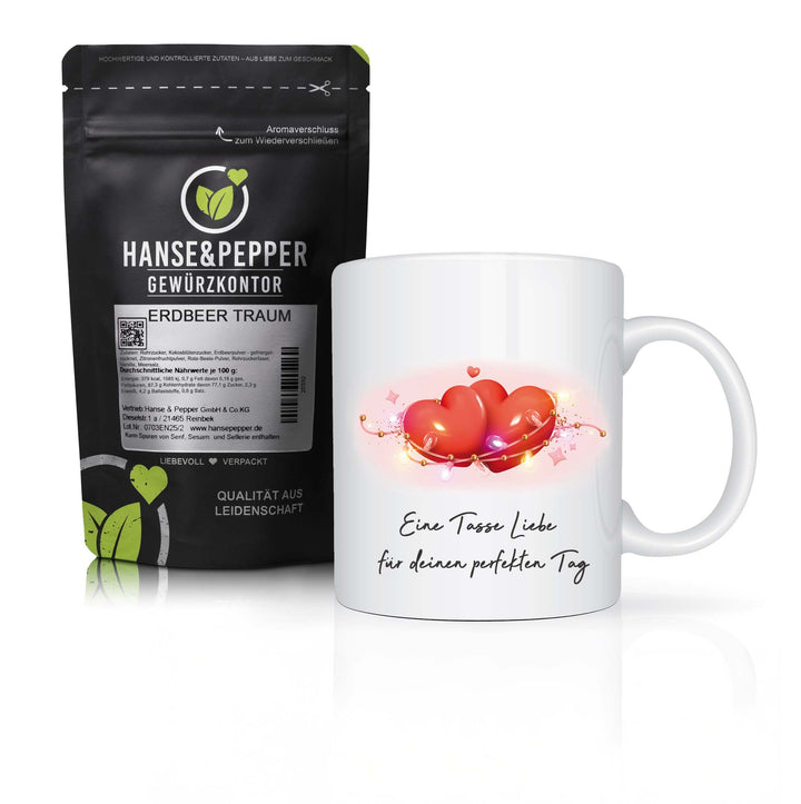 Erdbeer Traum Gewürz mit Herz Tasse – Geschenkset für besondere Momente