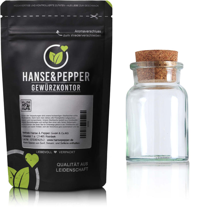 Leeres Gewürzglas 150ml mit Korken + Beschriftungsetikett