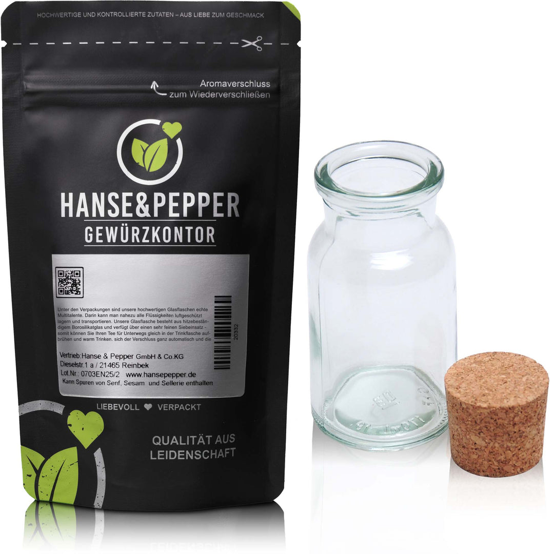 Leeres Gewürzglas 300ml mit Korken + Beschriftungsetikett