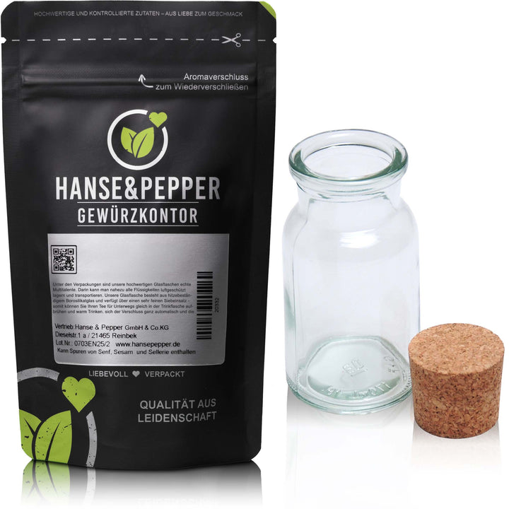 Leeres Gewürzglas 150ml mit Korken + Beschriftungsetikett