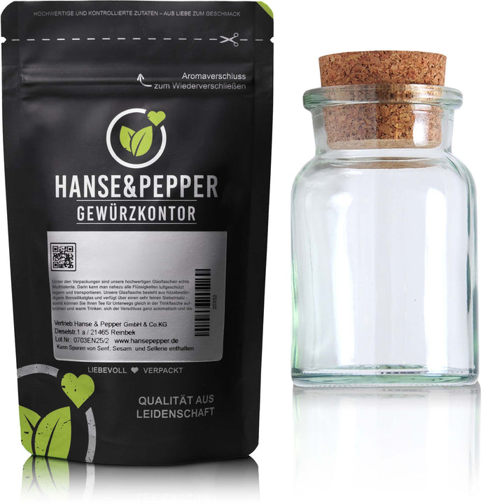 Leeres Gewürzglas 300ml mit Korken + Beschriftungsetikett