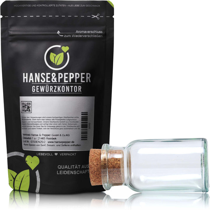 Leeres Gewürzglas 150ml mit Korken + Beschriftungsetikett