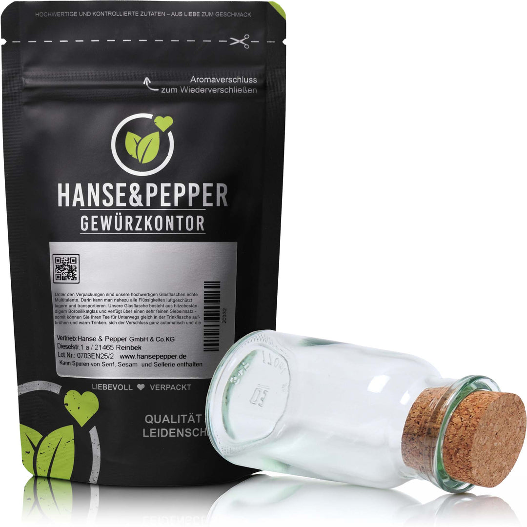 Leeres Gewürzglas 300ml mit Korken + Beschriftungsetikett