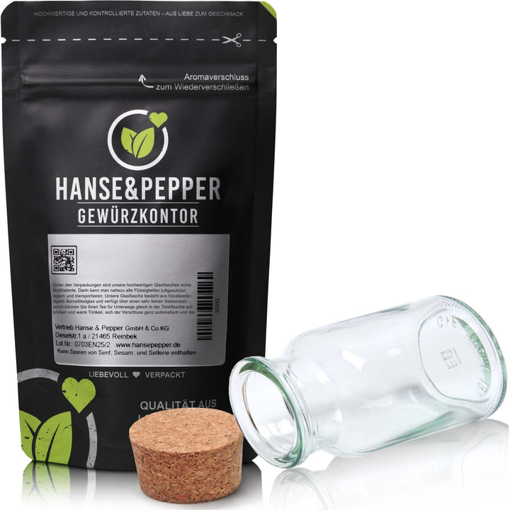 Leeres Gewürzglas 150ml mit Korken + Beschriftungsetikett