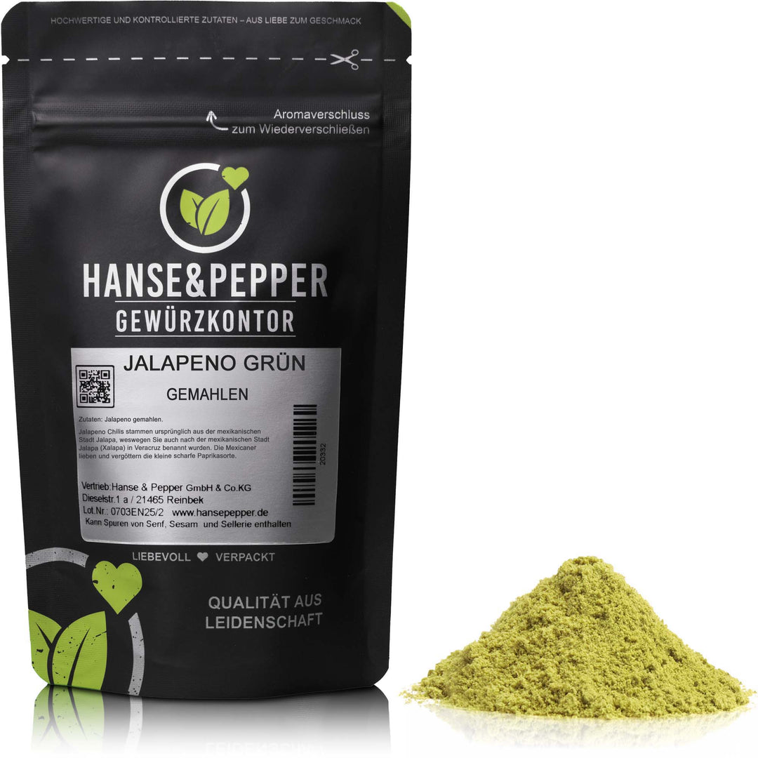 Produkttüte mit Jalapeno grün gemahlen Gewürz