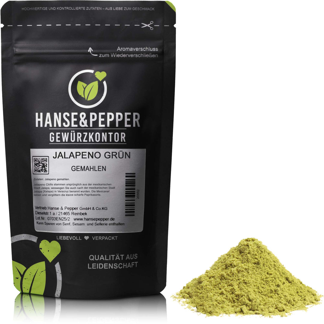 Produkttüte mit Jalapeno grün gemahlen Gewürz