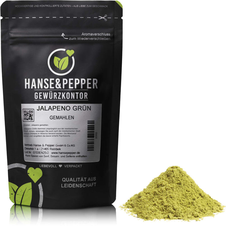 Produkttüte mit Jalapeno grün gemahlen Gewürz