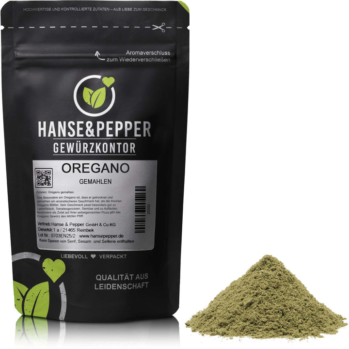 Produkttüte mit Oregano Gewürz gemahlen