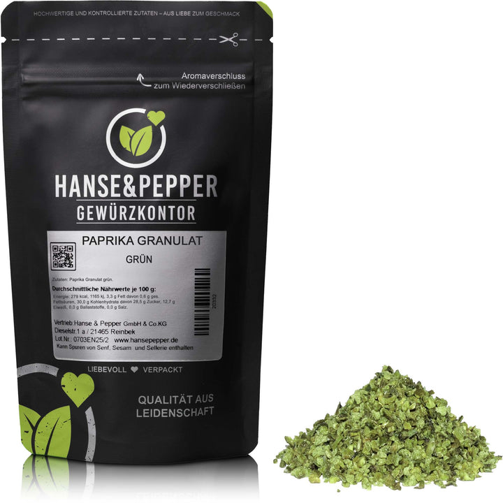 Produkttüte mit Paprika Granulat Gewürz grün