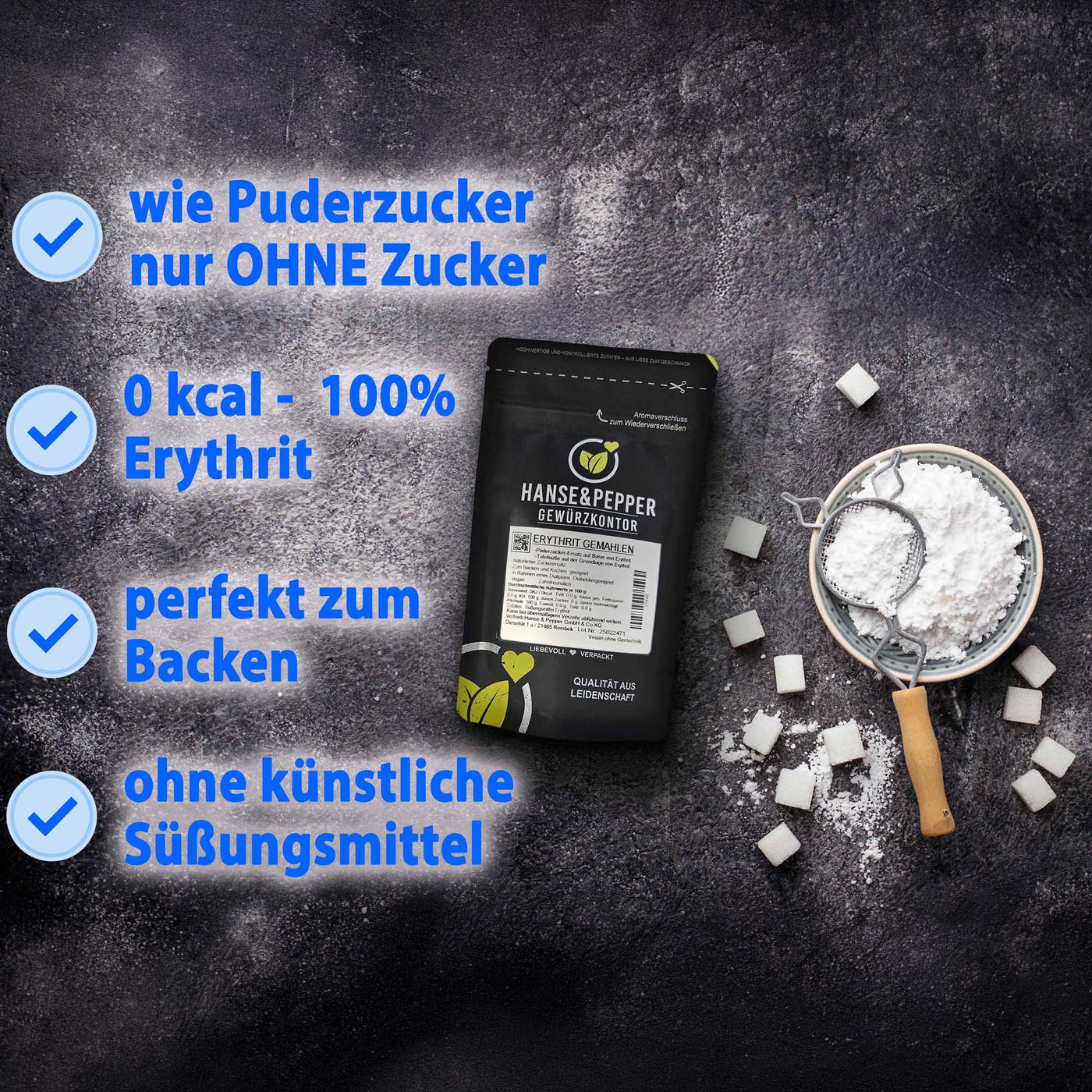 Erythrit Puderzucker - Tafelsüße auf der Grundlage von Erythrit