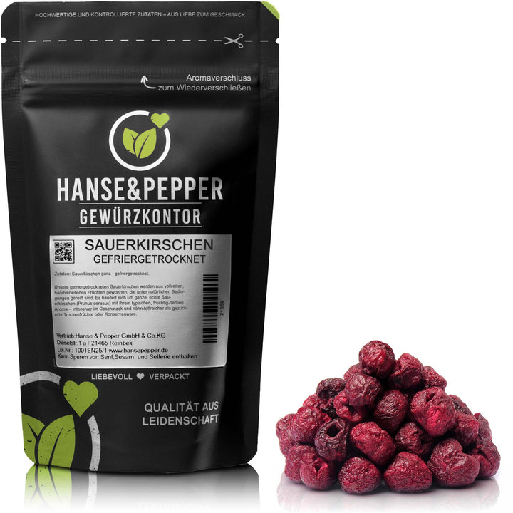 Produkttüte mit Sauerkirschen gefriergetrocknet